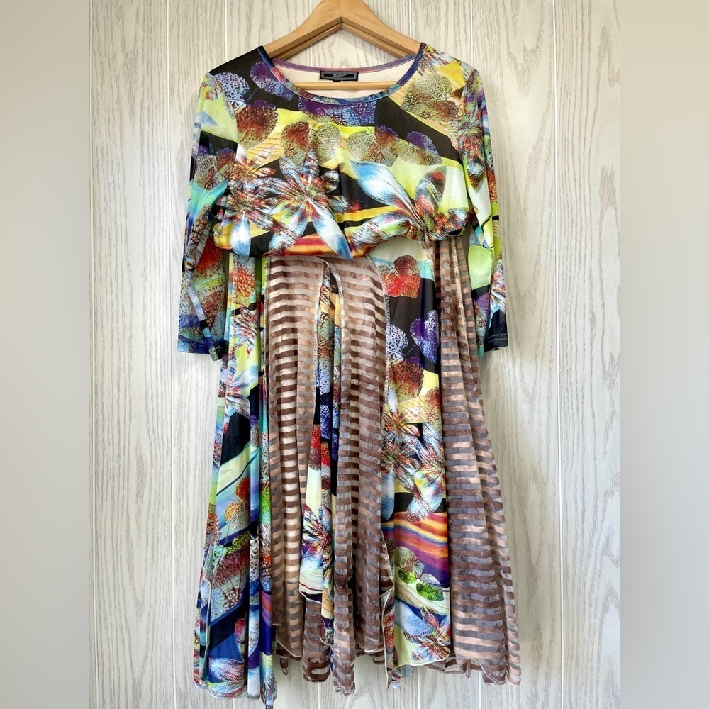 Calm Multicolored, Multi print, Artsy, BoHo, Unique, skirt and shirt set, size M